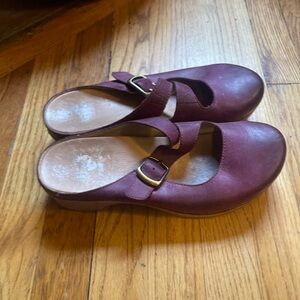 Dansko Maroon Leather Mules with Buckle
